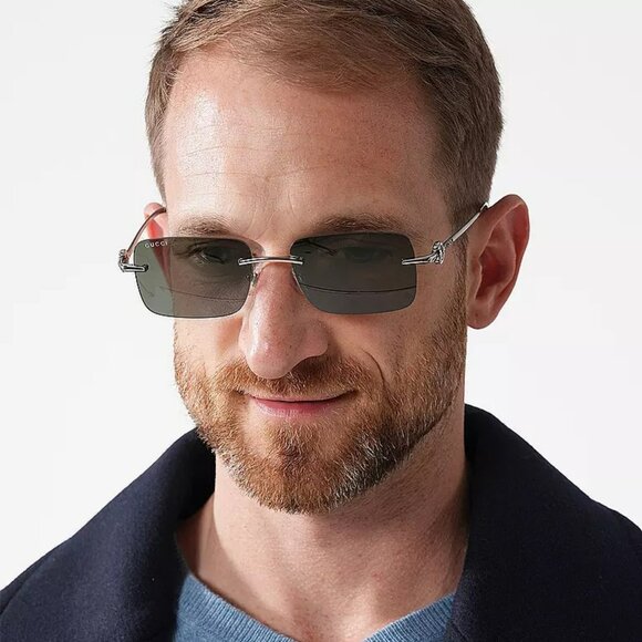 Gucci Men Sunglasses Silver Blue Rectangle GG1703S 003 BRAND NEW - Picture 14 of 15